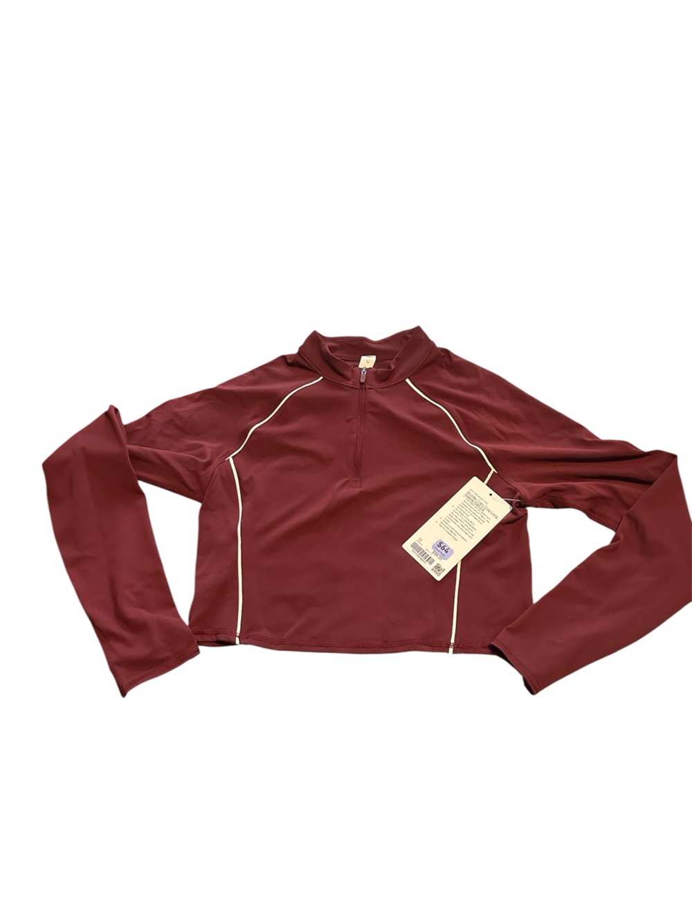 lululemon🍋 Wunder Train 1/2 Zip Cropped Long Sleeve Size 12 NWT Burgandy Bay - Picture 6 of 10